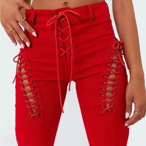 Red edited flared jeans